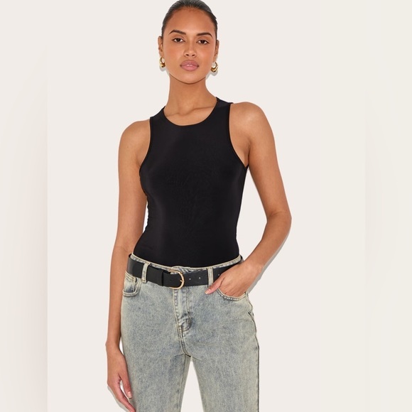 PrettyLittleThing Tops - PLT BLACK BASIC SLINKY RACER BODYSUIT